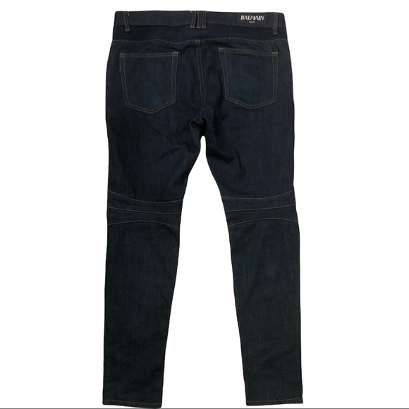 BALMAIN Men’s Moto Biker Dark Wash Jeans - Picture 3 of 16